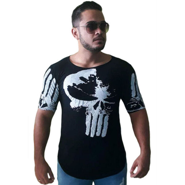 Camiseta Long Masculina Oversized Swag Longline Caveira