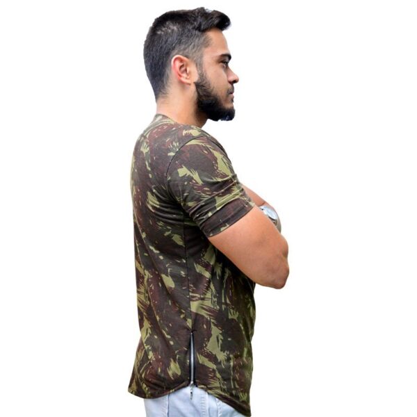 Camisa Longline Oversized Com Ziper Camuflada Exército - Image 2