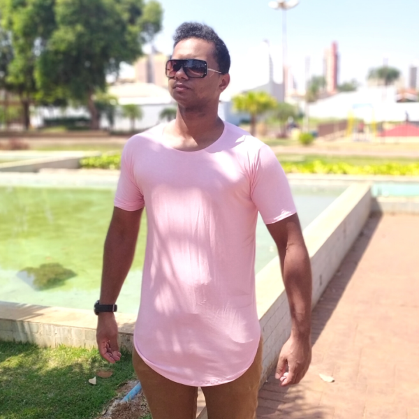 Camiseta Oversized Camisa Swag Masculina Longline Rosa Baby