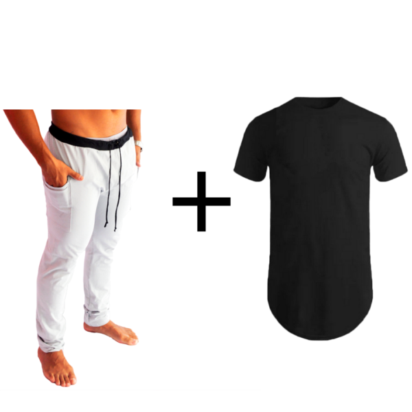 Kit Calça Estilo Moletom Skinny Slim Sport +Camiseta Oversized Camisa Swag Masculina Longline Básica Lisa - Image 2