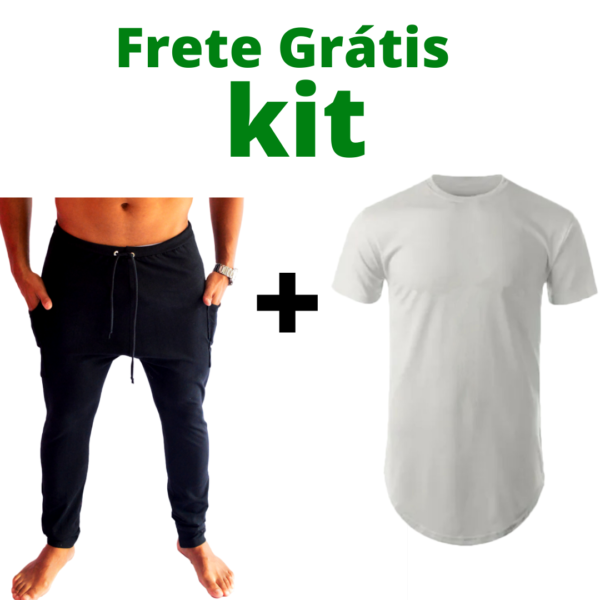 Kit Calça Estilo Moletom Skinny Slim Sport +Camiseta Oversized Camisa Swag Masculina Longline Básica Lisa